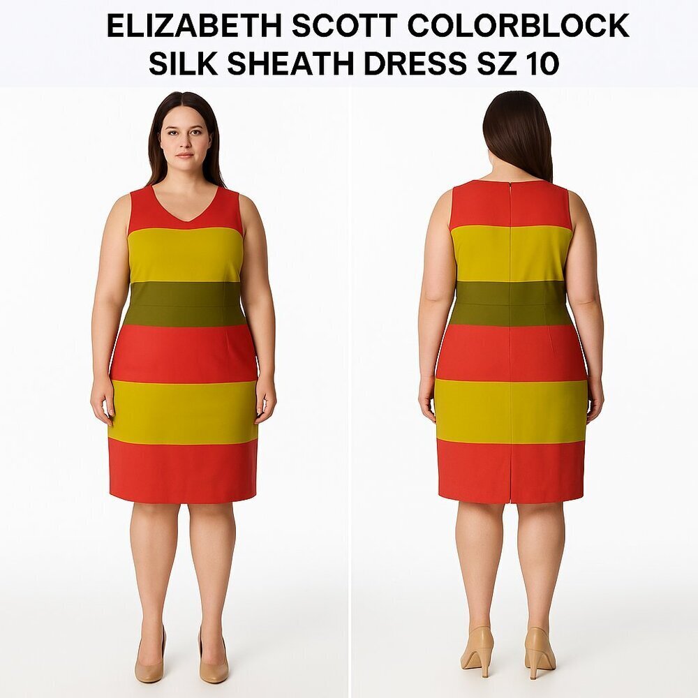 ELIZABETH SCOTT COLORBLOCK SILK SHEATH DRESS SZ 10